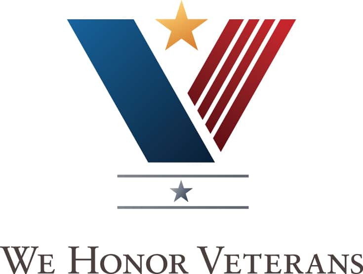 Text logo stating "We Honor Veterans"