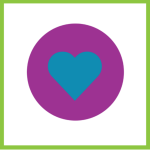 Graphic image of a blue heart on a purple circle backround