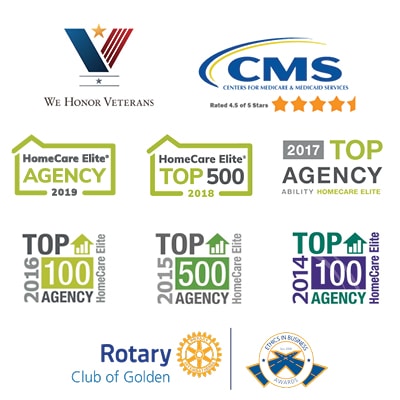 Collage image showing various award logos and affiliations